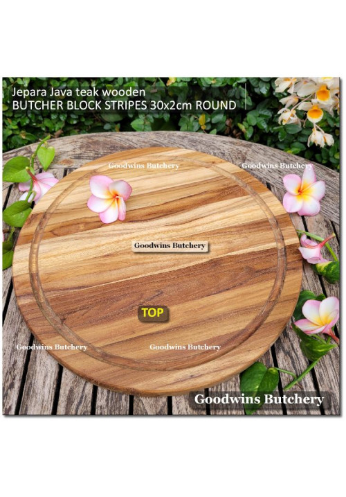 Cutting board butcher block STRIPES ROUND 30x2cm +/-1kg talenan kayu jati Jepara